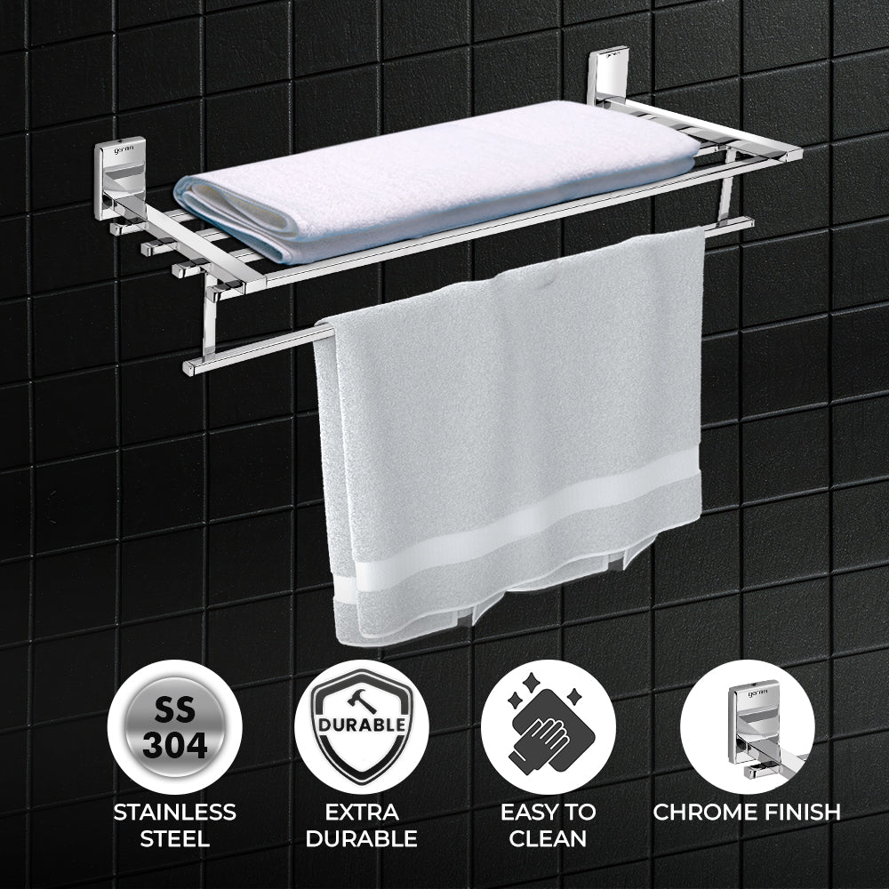 Germa Sanitarywares 304 Stainless Steel Towel Rack for Bathroom | Towel Stand for Wash Room | Towel Hanger | Bathroom Accessories (Chrome) - TR 9102 Towel Rack