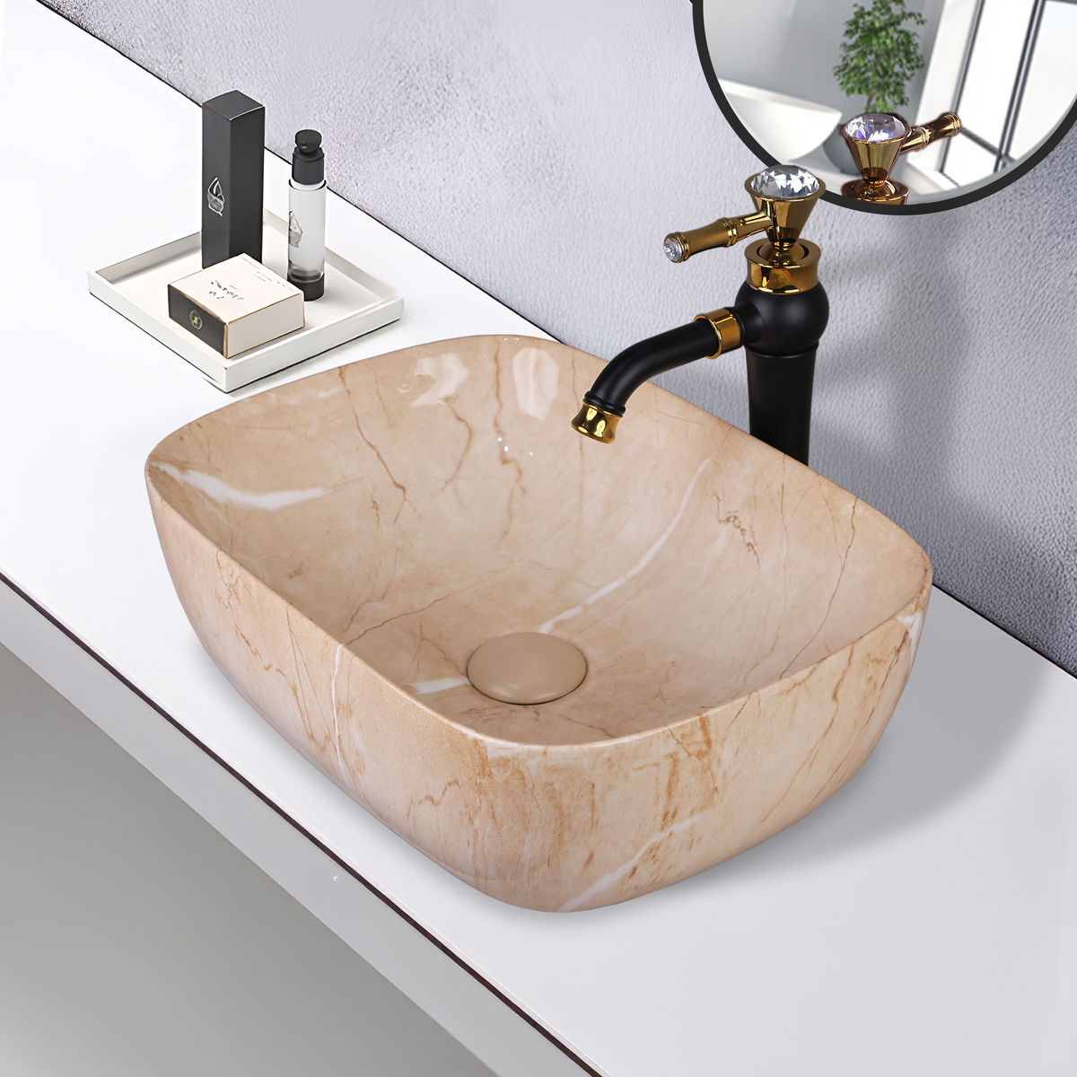Germa Designer Wash Basin For Bathroom |Ceramic Table Top Wash Basin| Counter Top Basin For Restaurants,Living Room |45.5x32x14cm|Rectangle Shape