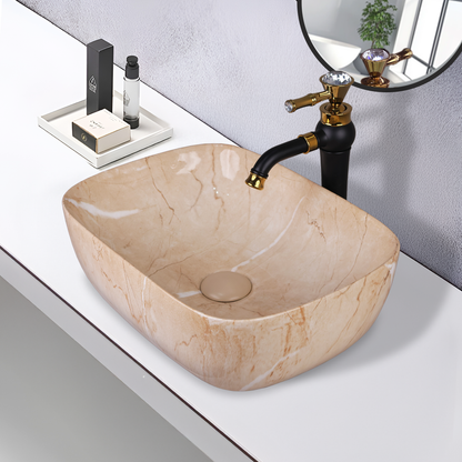 Germa Designer Wash Basin For Bathroom |Ceramic Table Top Wash Basin| Counter Top Basin For Restaurants,Living Room |45.5x32x14cm|Rectangle Shape