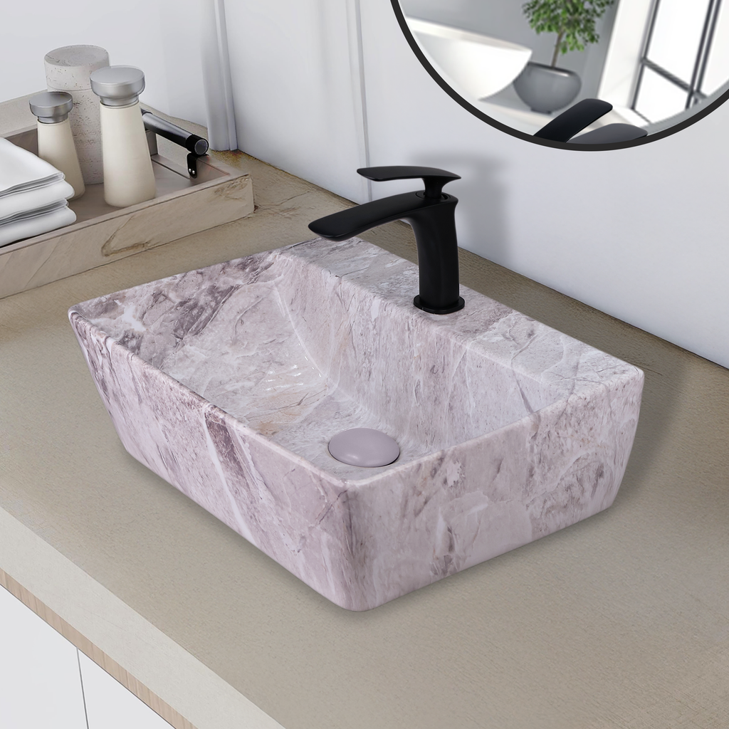 Germa Designer Wash Basin For Bathroom | Ceramic Table Top Wash Basin | Counter Top Wash Basin For Restaurants, Home Living Room |46x36x16cm| Rectangle Shape