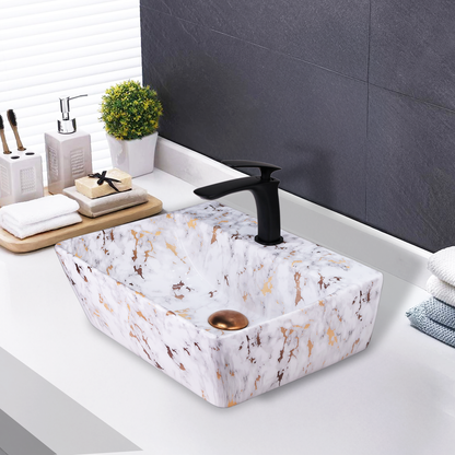 Germa Designer Wash Basin For Bathroom | Ceramic Table Top Wash Basin | Counter Top Wash Basin For Restaurants, Home Living Room |46x36x16cm| Rectangle Shape