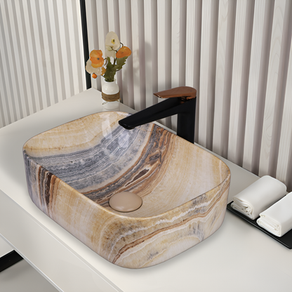 Designer Wash Basin For Bathroom | Ceramic Table Top Wash Basin | Counter Top Wash Basin For Restaurants, Home Living Room |41x31x14cm| Rectangle Shape