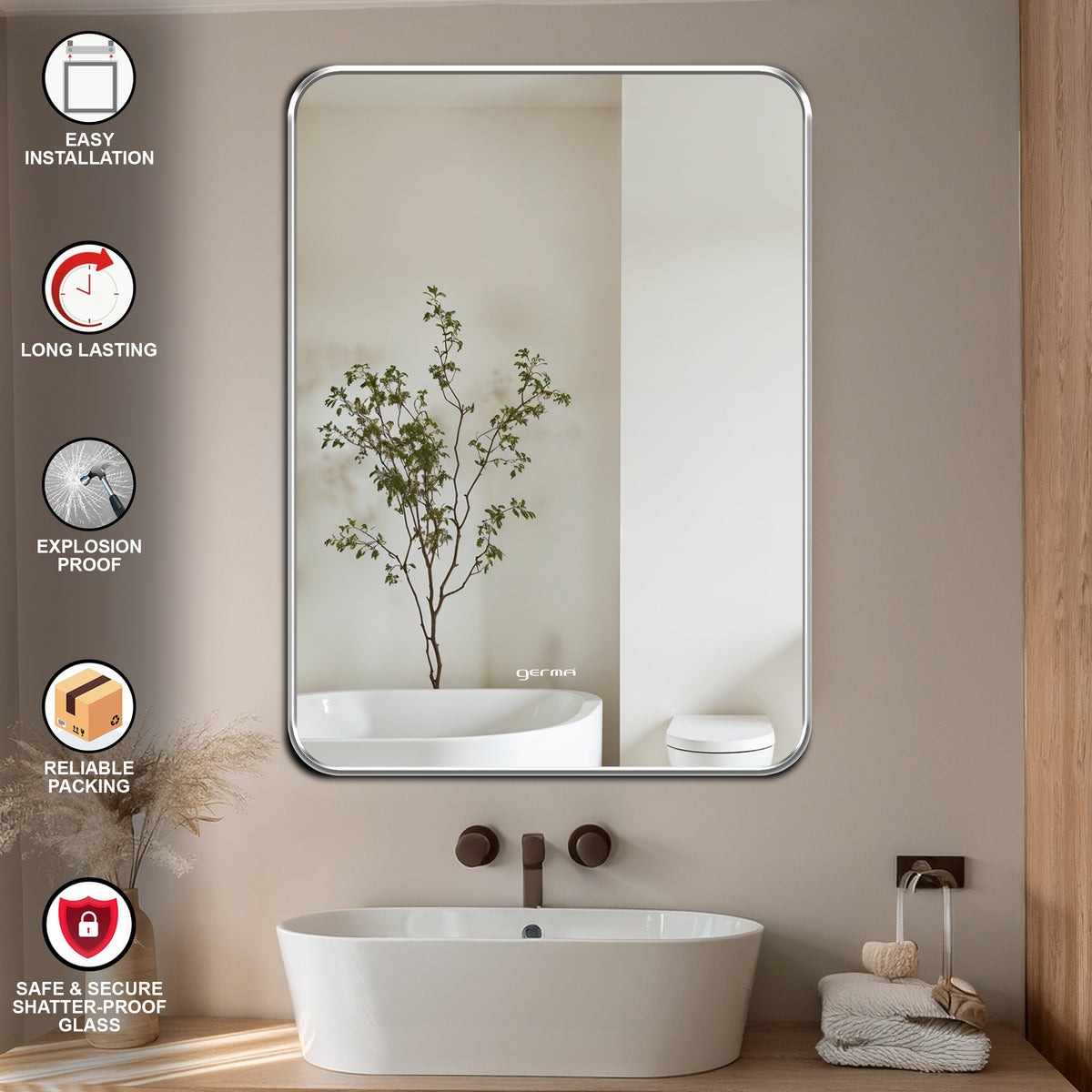 Wall Mounted Mirror - Curve Edge Rectangle Shape