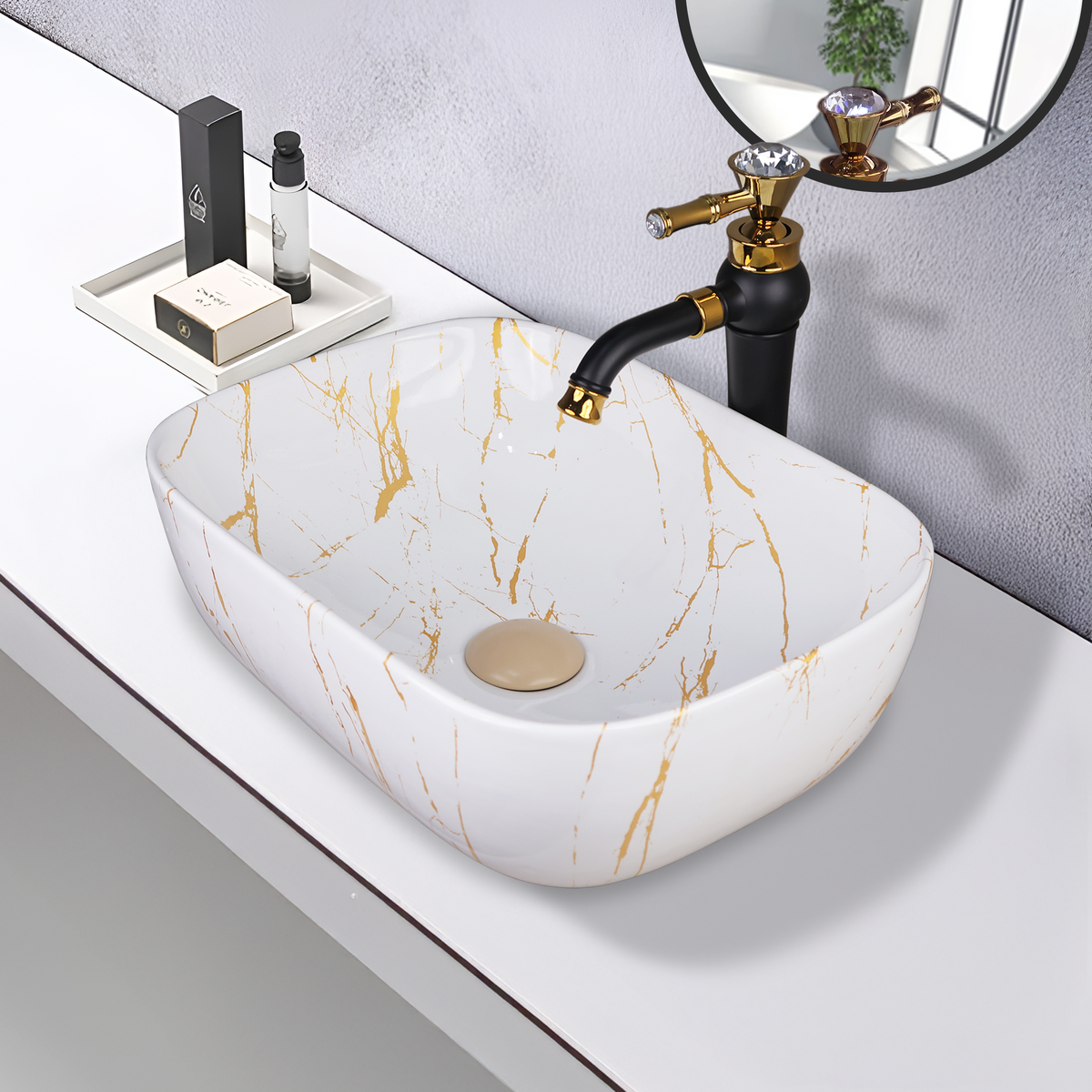 Germa Designer Wash Basin For Bathroom |Ceramic Table Top Wash Basin| Counter Top Basin For Restaurants,Living Room |45.5x32x14cm|Rectangle Shape