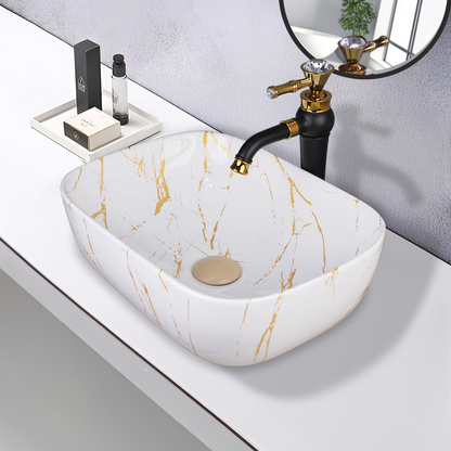 Germa Designer Wash Basin For Bathroom |Ceramic Table Top Wash Basin| Counter Top Basin For Restaurants,Living Room |45.5x32x14cm|Rectangle Shape