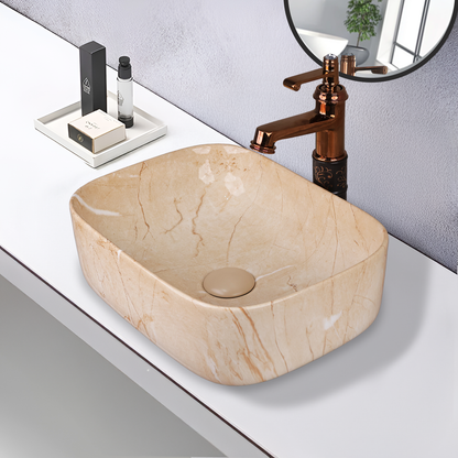 Designer Wash Basin For Bathroom | Ceramic Table Top Wash Basin | Counter Top Wash Basin For Restaurants, Home Living Room |41x31x14cm| Rectangle Shape