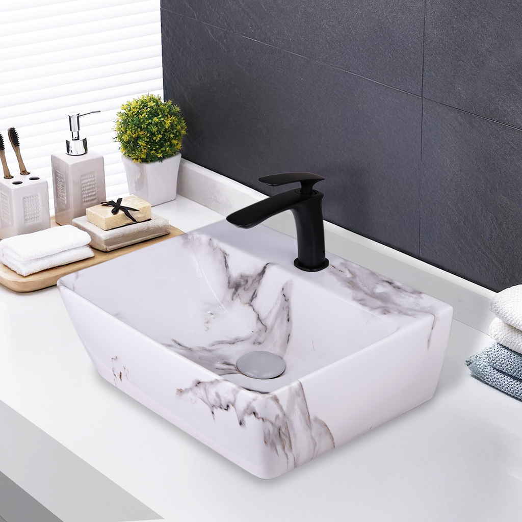 Germa Designer Wash Basin For Bathroom | Ceramic Table Top Wash Basin | Counter Top Wash Basin For Restaurants, Home Living Room |46x36x16cm| Rectangle Shape