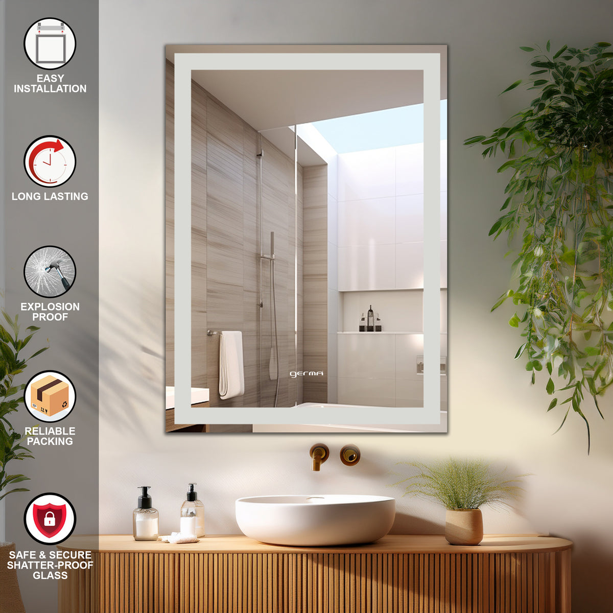 Wall Mounted Frosted Mirror - Rectangle Shape