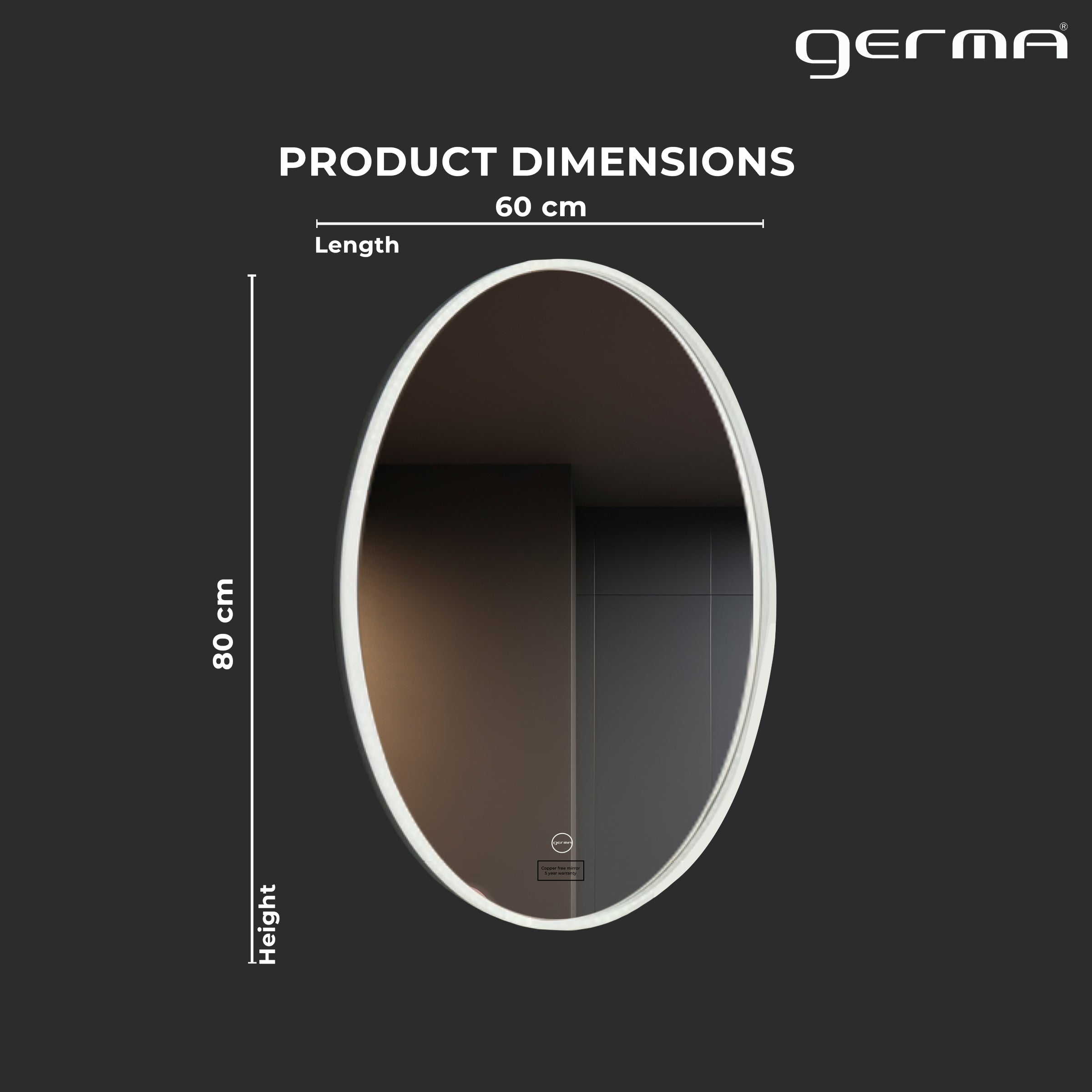 Led Mirror with Acrylic Frame - Smart Touch Switch (80x60cm) Oval Shape - TR ACR LED 154