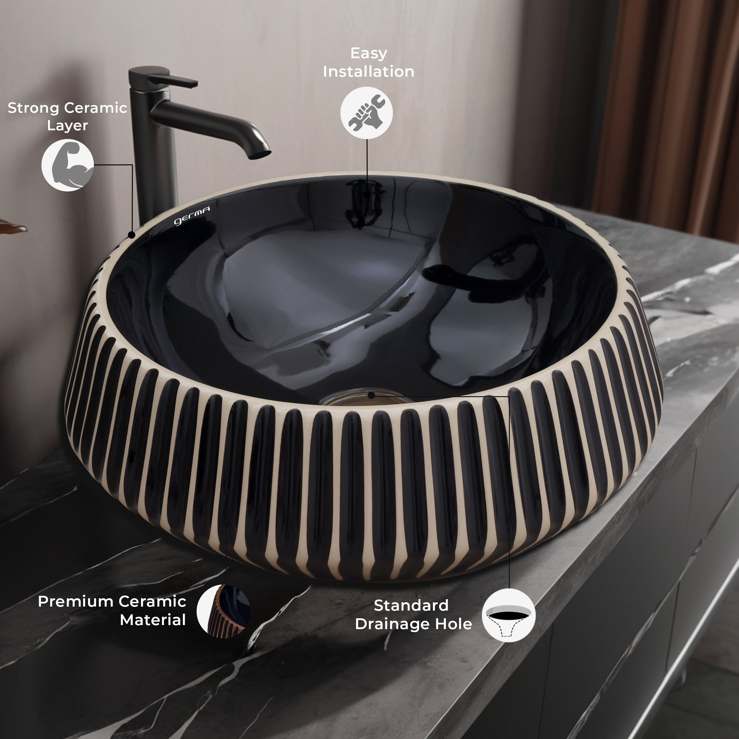 Ceramic Table Top Designer Basin - Life Time Coating Warranty - GLOBE 110