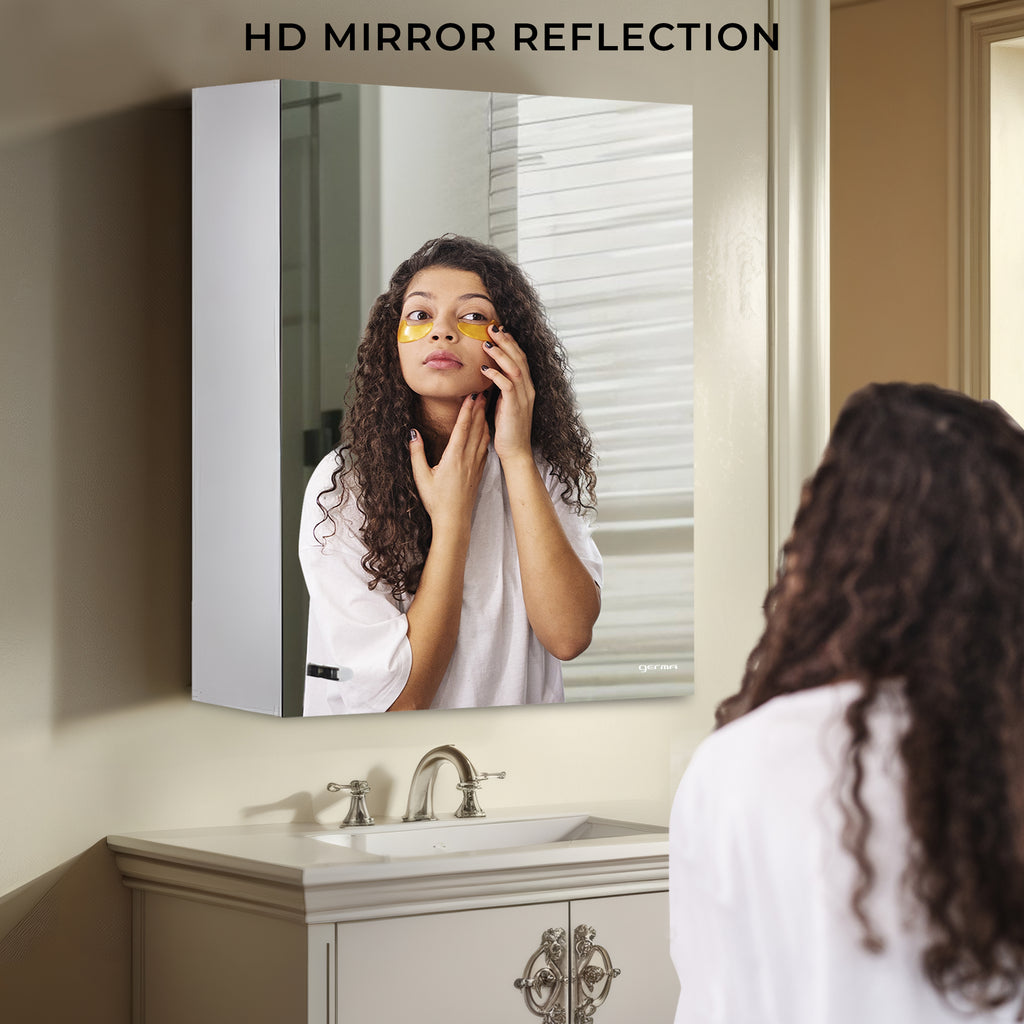 Germa Sanitarywares Premium 304 Grade Stainless Steel Bathroom Mirror Cabinet with Storage | Sleek Wall-Mounted Medicine Mirror Cabinet | Shelf with Mirror | Bathroom Organiser Chrome (10x16 Inch)