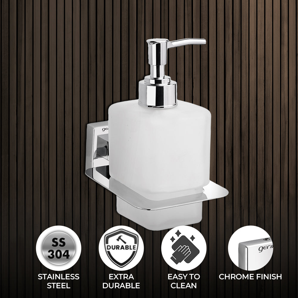 304 Stainless Steel Liquid Soap Dispenser for Bathroom | Shampoo Conditioner Dispenser | Handwash Holder | Bathroom Accessories (Chrome) - TR 9154 Liquid Soap Dispenser (Glass)