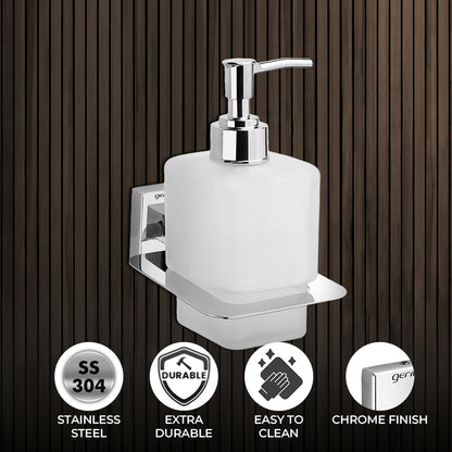 304 Stainless Steel Liquid Soap Dispenser for Bathroom | Shampoo Conditioner Dispenser | Handwash Holder | Bathroom Accessories (Chrome) - TR 9154 Liquid Soap Dispenser (Glass)