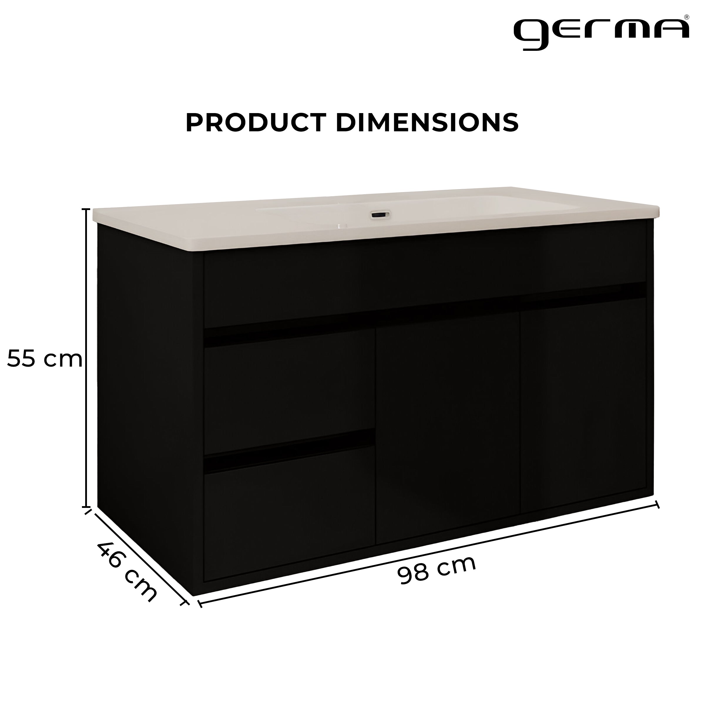Vanity Cabinet with Washbasin - Solo 1000 Black