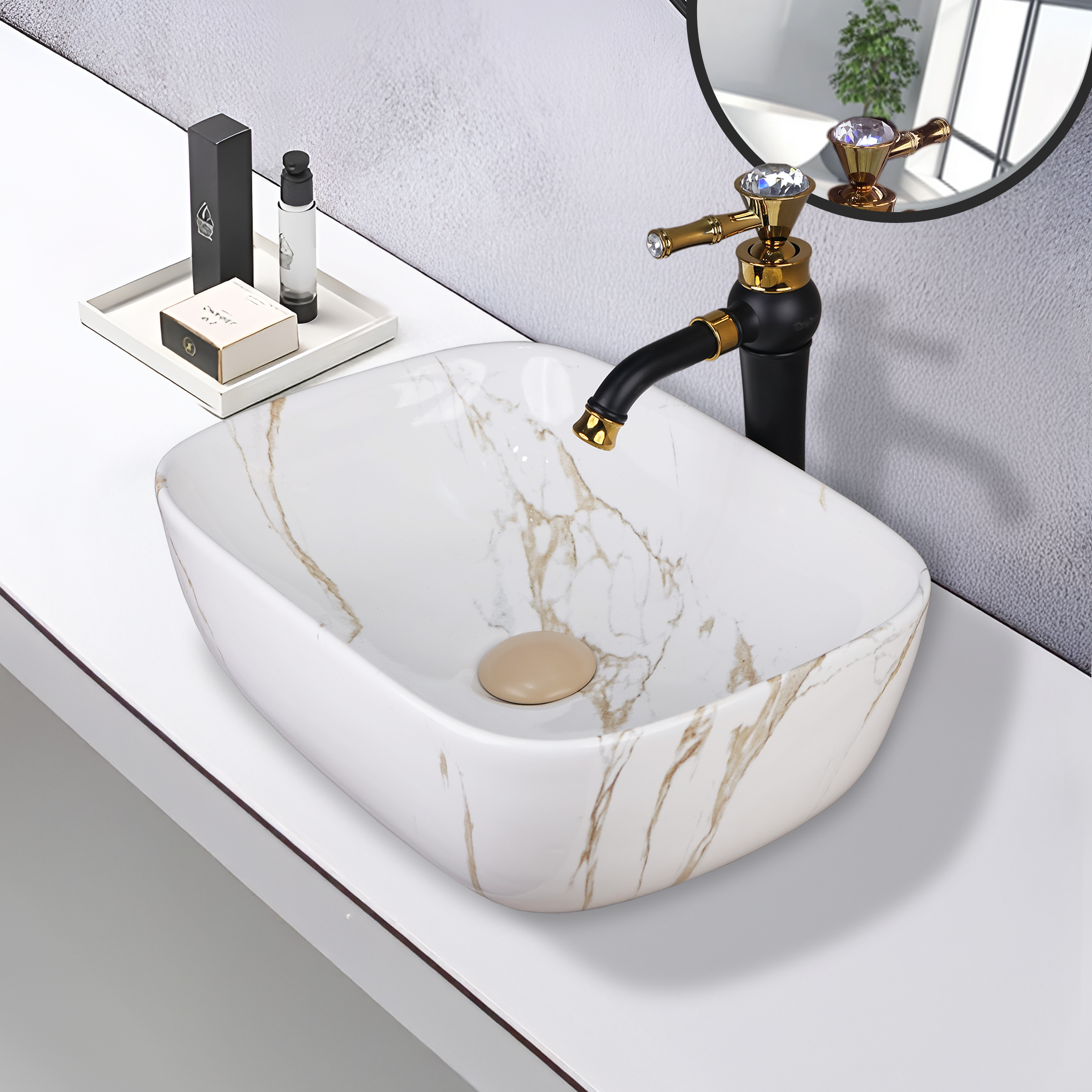Germa Designer Wash Basin For Bathroom |Ceramic Table Top Wash Basin| Counter Top Basin For Restaurants,Living Room |45.5x32x14cm|Rectangle Shape