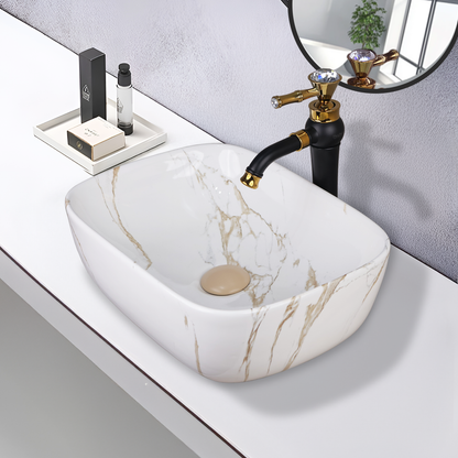 Germa Designer Wash Basin For Bathroom |Ceramic Table Top Wash Basin| Counter Top Basin For Restaurants,Living Room |45.5x32x14cm|Rectangle Shape