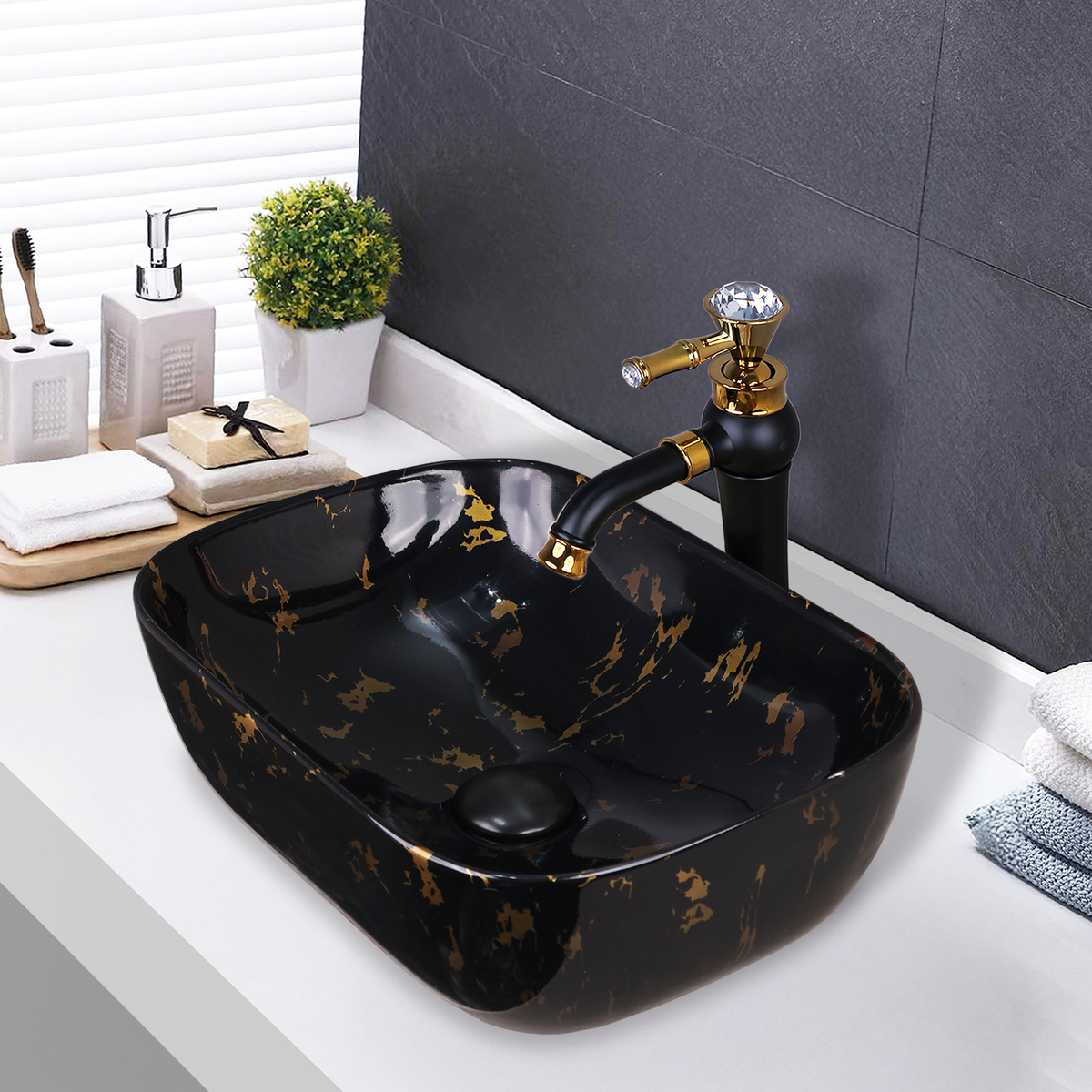 Germa Designer Wash Basin For Bathroom |Ceramic Table Top Wash Basin| Counter Top Basin For Restaurants,Living Room |45.5x32x14cm|Rectangle Shape