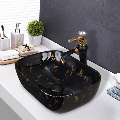 Germa Designer Wash Basin For Bathroom |Ceramic Table Top Wash Basin| Counter Top Basin For Restaurants,Living Room |45.5x32x14cm|Rectangle Shape
