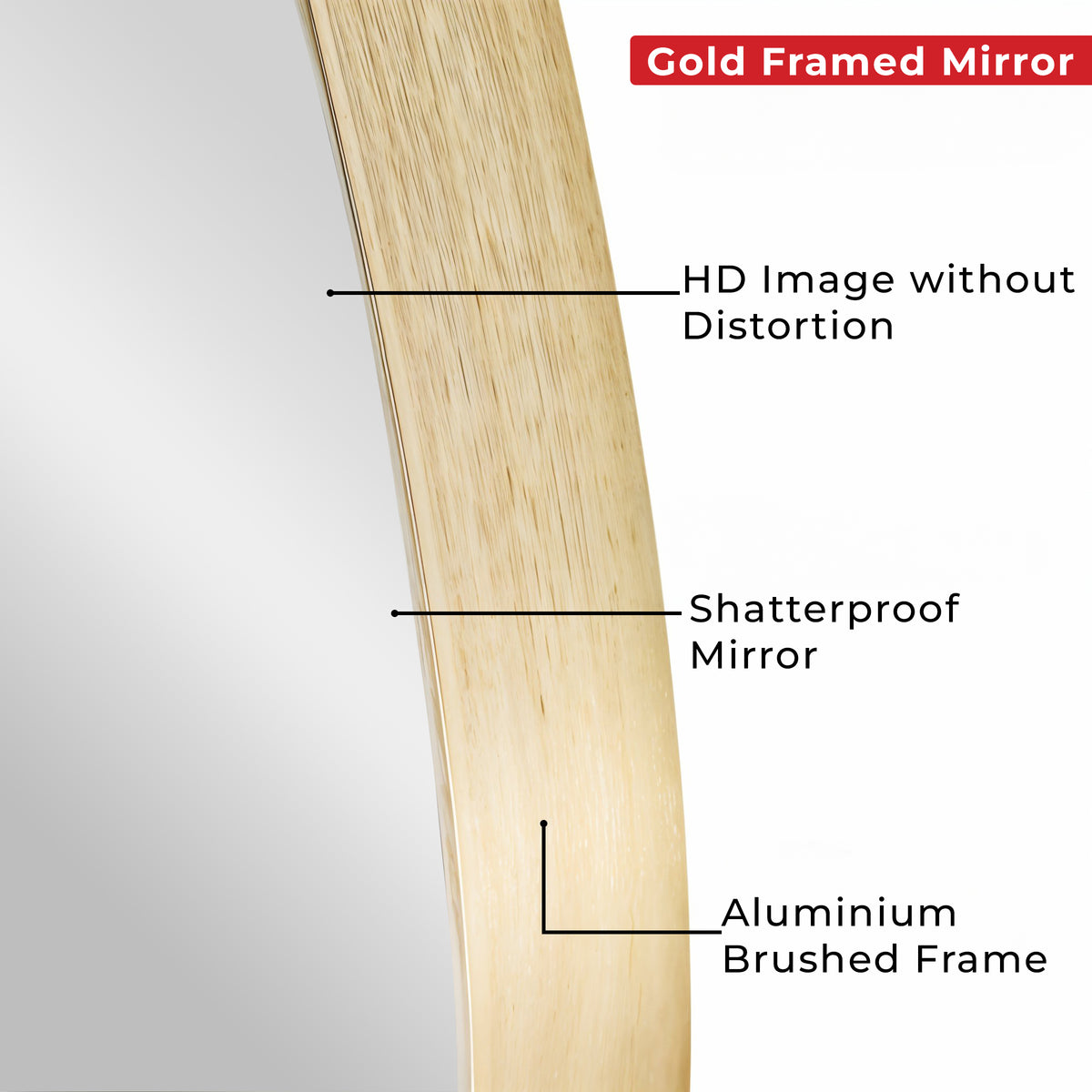 Germa Aluminium Brushed Framed Mirror for Bathroom | Wall Mounted Shatter Proof | Decorative HD Vanity Mirror for Bathroom | Living | Bed Room | Round Shape 24x24inch - TR LED 7551