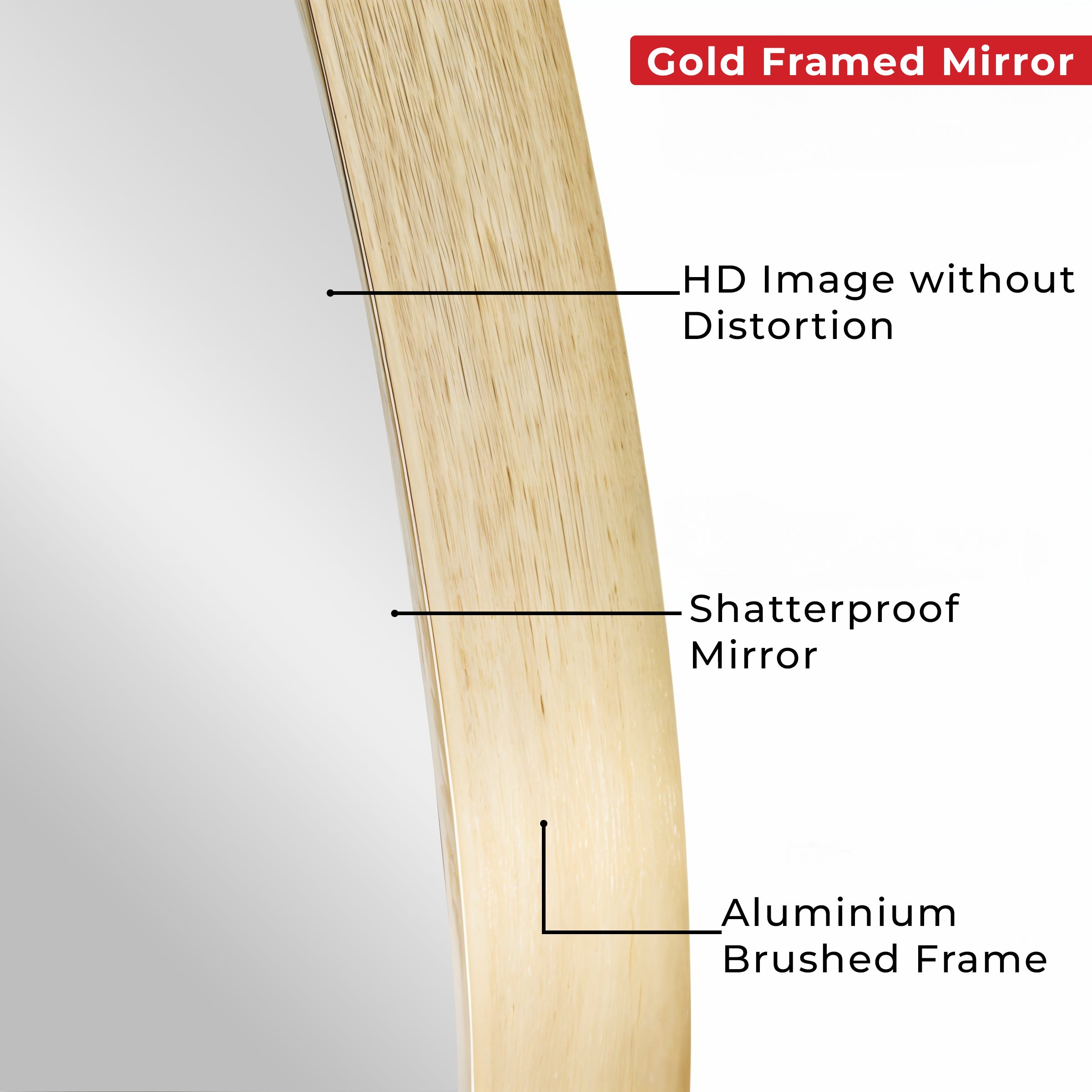 Germa Aluminium Brushed Framed Mirror for Bathroom | Wall Mounted Shatter Proof | Decorative HD Vanity Mirror for Bathroom | Living | Bed Room | Round Shape 24x24inch