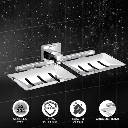 Germa Sanitarywares 304 Stainless Steel Double Soap Dish Holder for Bathroom | Soap Case for Wash Room | Soap Stand | Bathroom Accessories (Chrome)