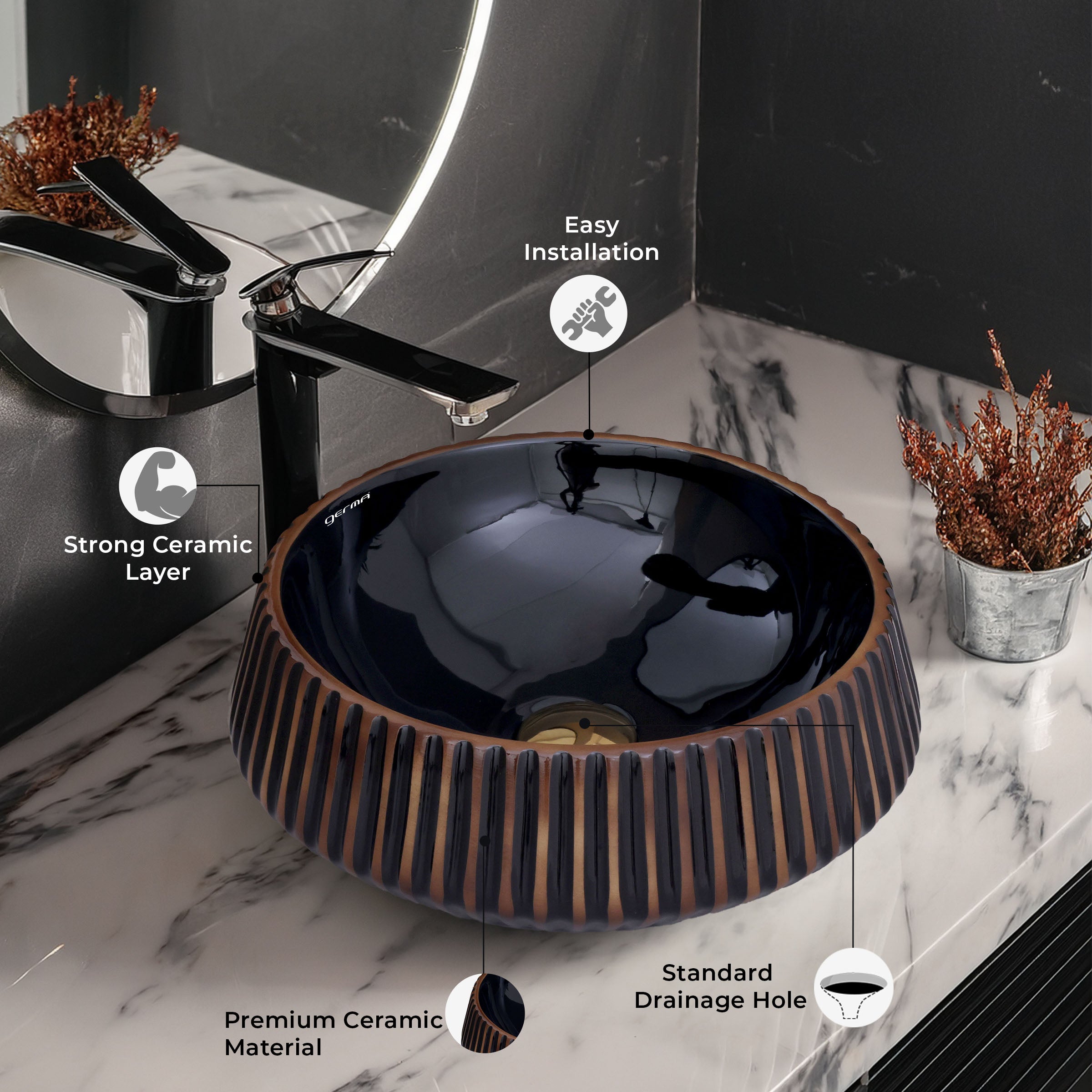 Ceramic Table Top Designer Basin - Life Time Coating Warranty - GLOBE 109