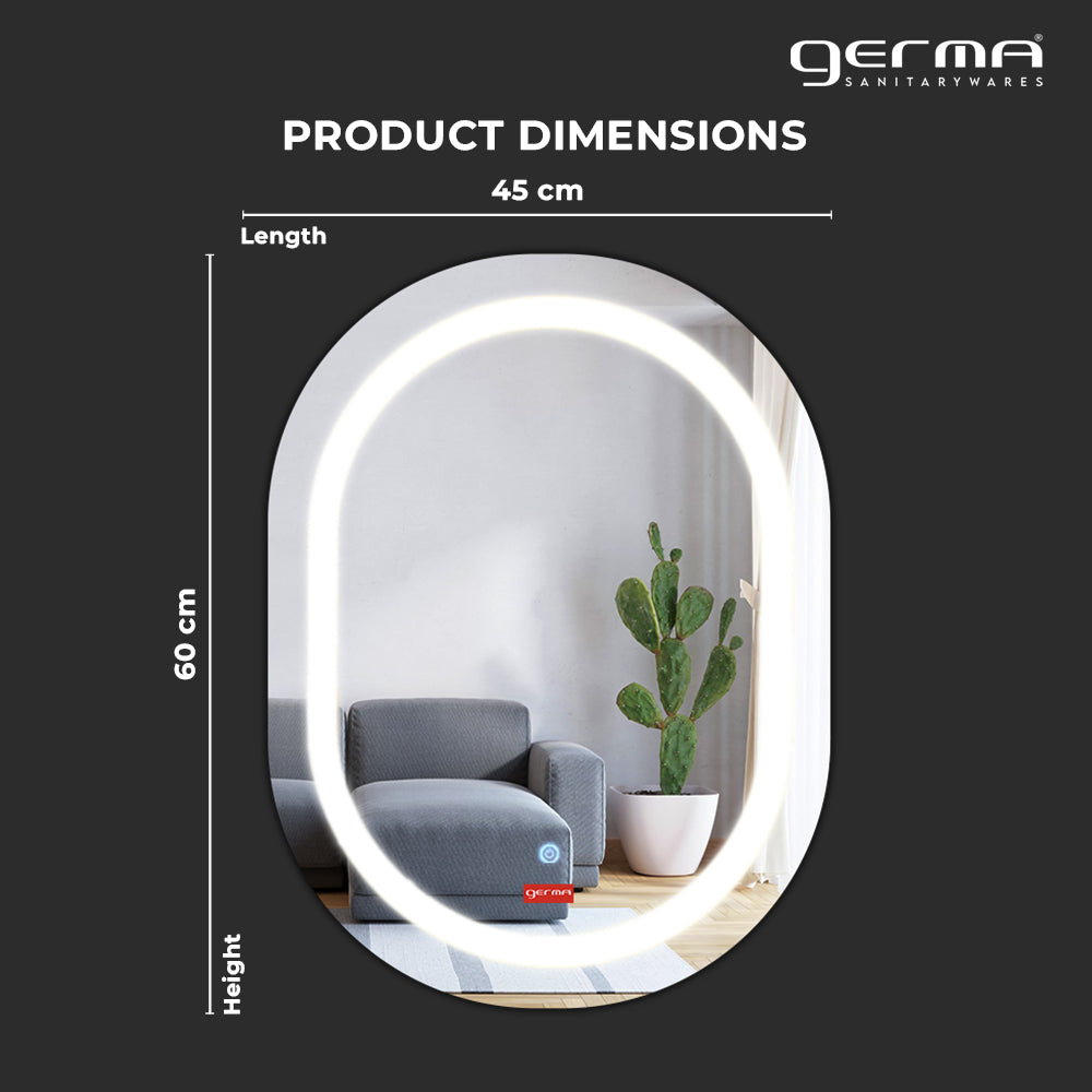 Germa LED Mirror for Bathroom with 3Lights Color Tone and Touch Sensor/Designer Mirror for Living & Bed Room/Dimmable and Memory Function Wall Mirror–Oval Capsule Shape(18x24Inch) - TR LED 7572