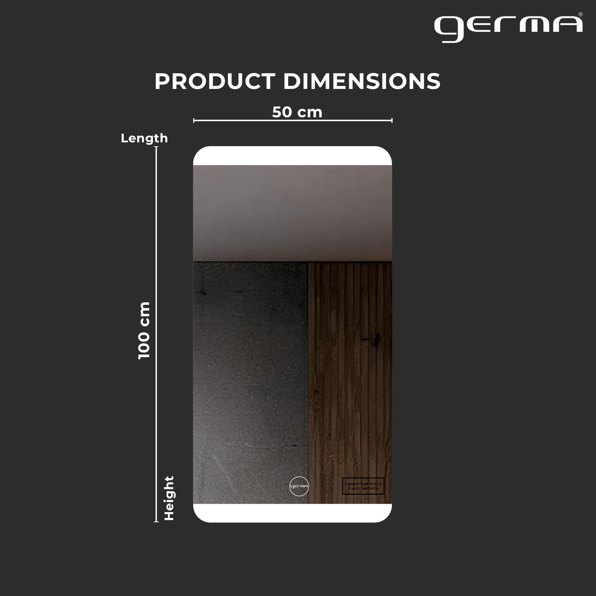Led Mirror - Smart Touch Switch (50x100cm) Rectangle Shape - TR LED 042