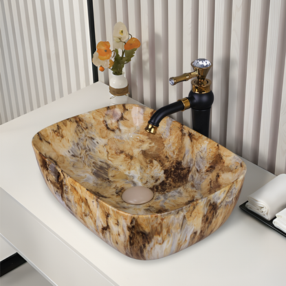 Germa Designer Wash Basin For Bathroom |Ceramic Table Top Wash Basin| Counter Top Basin For Restaurants,Living Room |45.5x32x14cm|Rectangle Shape