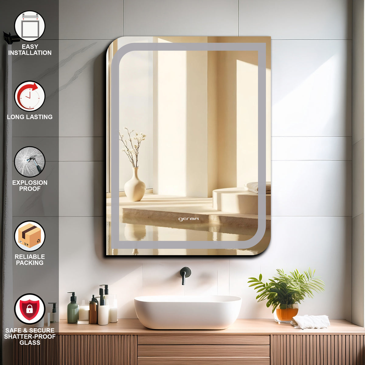 Wall Mounted Frosted Mirror - Islington Rectangle Shape