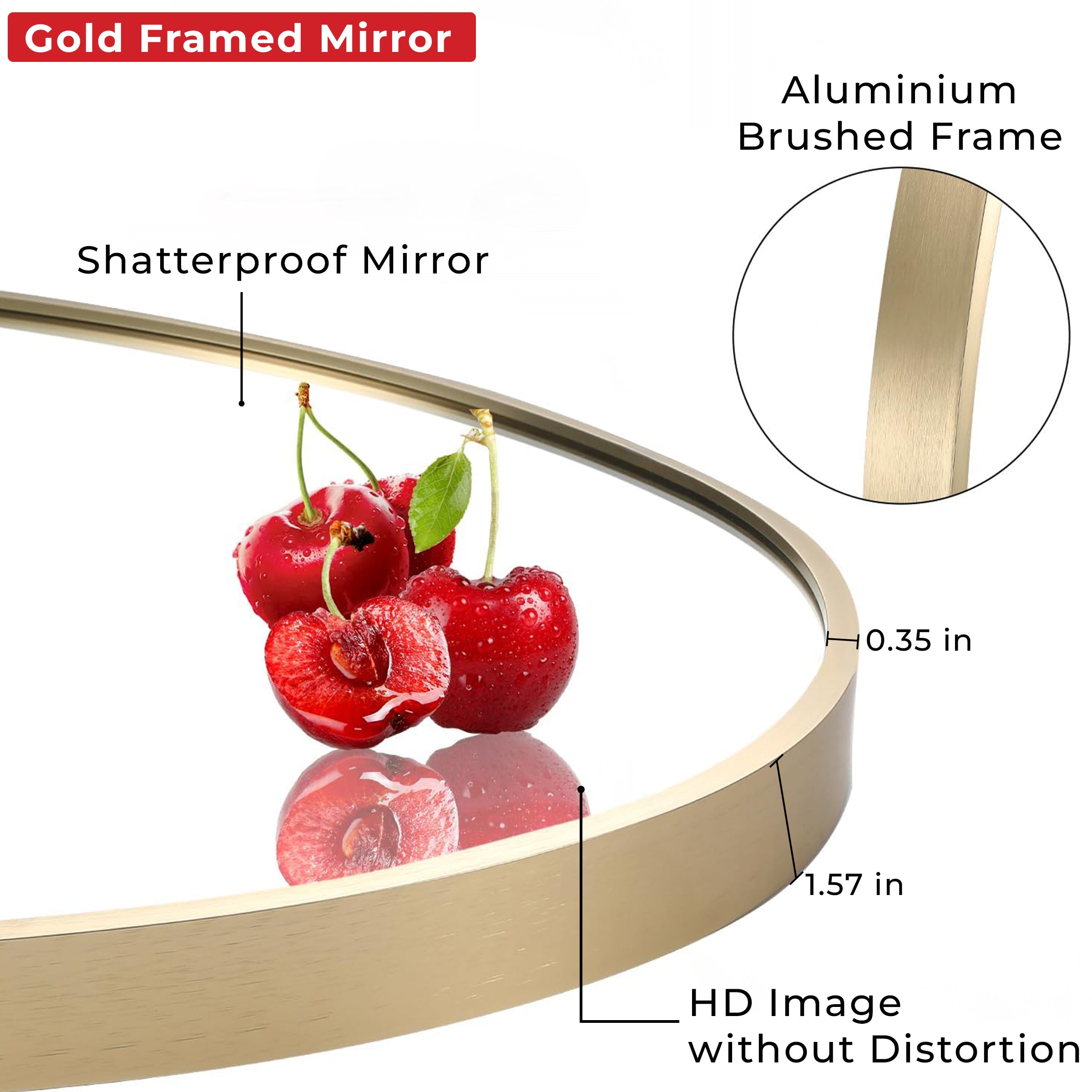 Germa Aluminium Brushed Framed Mirror for Bathroom | Wall Mounted Shatter Proof | Decorative HD Vanity Mirror for Bathroom | Living | Bed Room | Oval Shape (18x24)