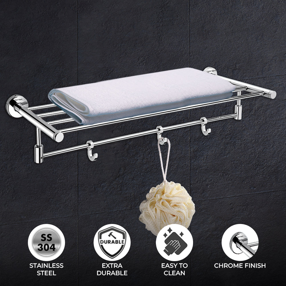 Germa Sanitarywares 304 Stainless Steel Towel Rack for Bathroom | Towel Stand for Wash Room | Towel Hanger | Towel Rack | Bathroom Accessories (Chrome) - TR 9122 Towel Rack