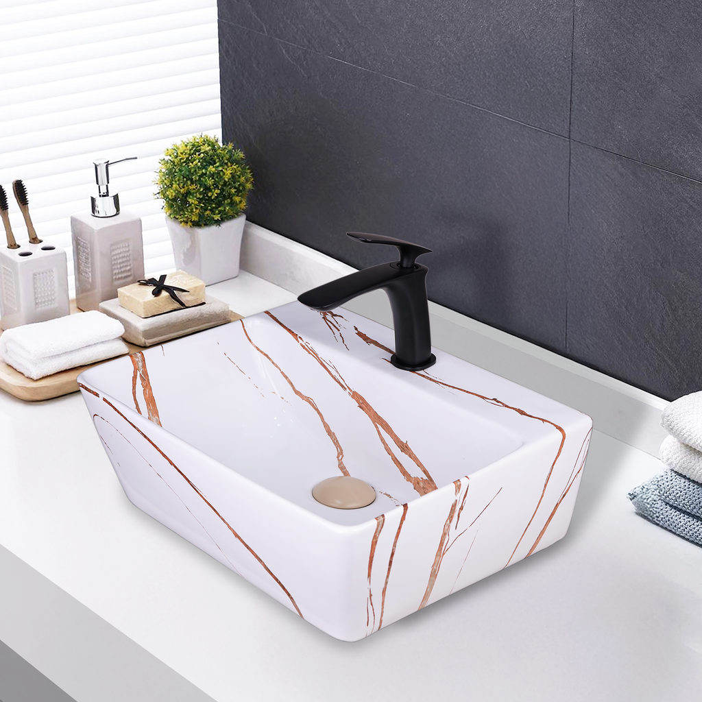 Germa Designer Wash Basin For Bathroom | Ceramic Table Top Wash Basin | Counter Top Wash Basin For Restaurants, Home Living Room |46x36x16cm| Rectangle Shape