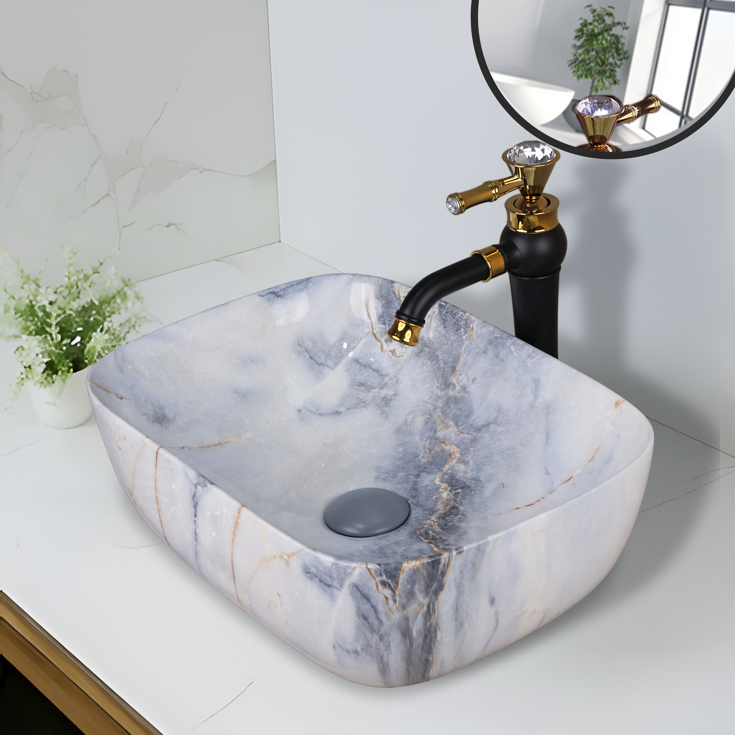 Germa Designer Wash Basin For Bathroom |Ceramic Table Top Wash Basin| Counter Top Basin For Restaurants,Living Room |45.5x32x14cm|Rectangle Shape