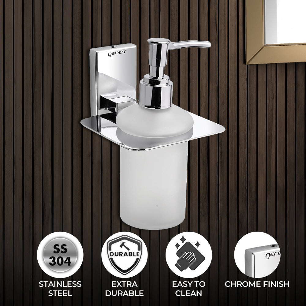 304 Stainless Steel Liquid Soap Dispenser for Bathroom | Shampoo Conditioner Holder | Handwash Dispenser | Bathroom Accessories (Chrome) - TR 9114 Liquid Soap Dispenser (Glass)