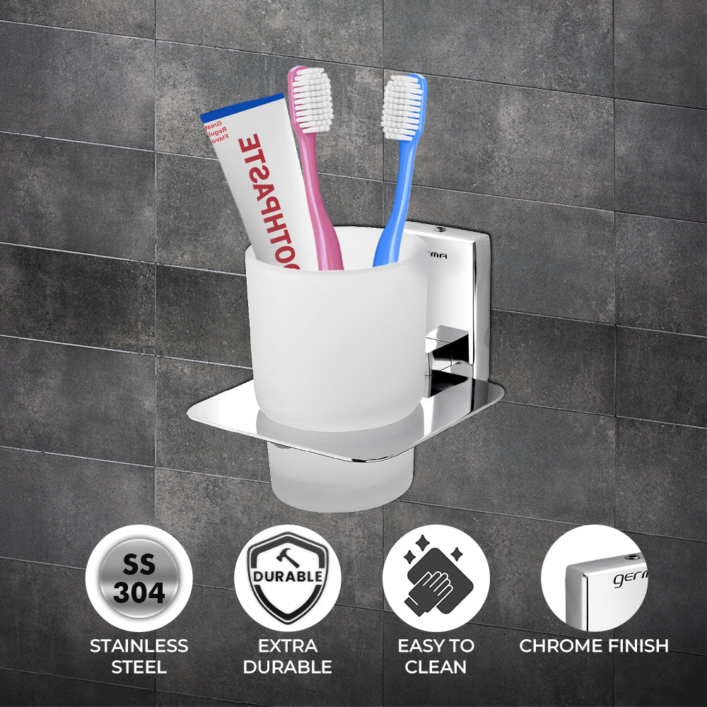 Germa Sanitarywares 304 Stainless Steel Tumbler Holder for Bathroom | Toothpaste and Brush Holder for Wash Room | Tumbler Stand | Bathroom Accessories (Chrome) - TR 9106 Tumbler Holder