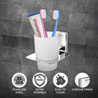 Germa Sanitarywares 304 Stainless Steel Tumbler Holder for Bathroom | Toothpaste and Brush Holder for Wash Room | Tumbler Stand | Bathroom Accessories (Chrome) - TR 9106 Tumbler Holder