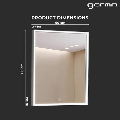 Led Mirror with Smart Touch Switch - TR LED 162 CENTRE FRAMED WHITE Aluminum Frame Rectangle Shape (80x60cm)