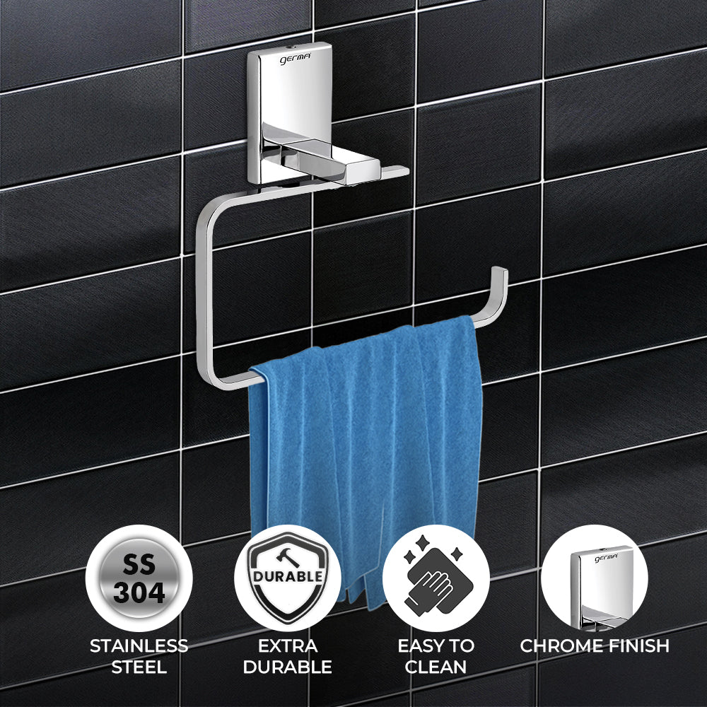 Germa Sanitarywares 304 Stainless Steel Towel Ring for Bathroom | Napkin Hanger for Washbasin | Napkin Holder | Towel Hanger | Bathroom Accessories (Chrome) - TR 9104 Towel Ring