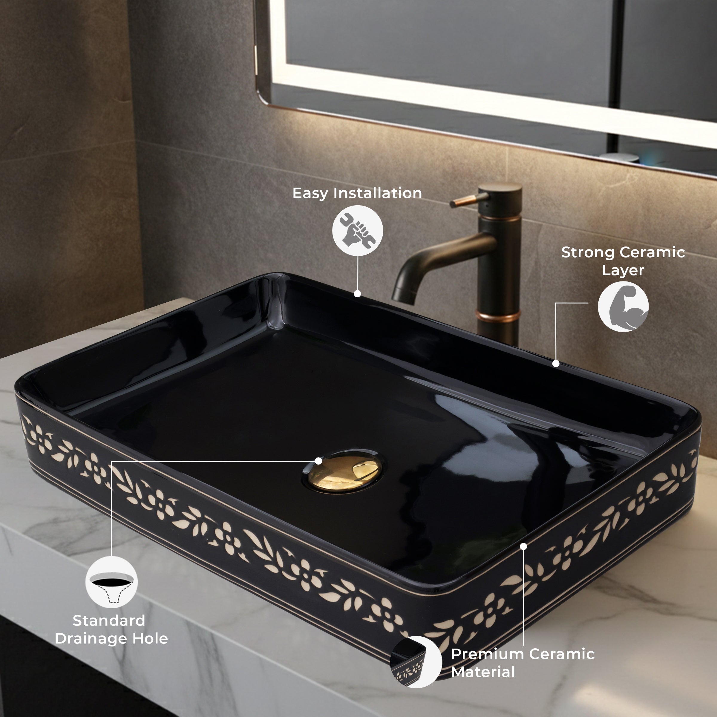 Ceramic Table Top Designer Basin - Life Time Coating Warranty - MOSCON 133