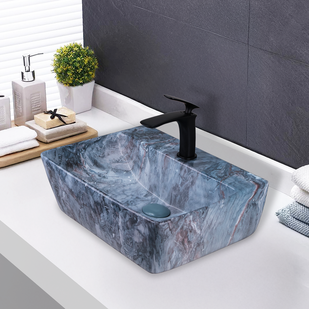 Germa Designer Wash Basin For Bathroom | Ceramic Table Top Wash Basin | Counter Top Wash Basin For Restaurants, Home Living Room |46x36x16cm| Rectangle Shape
