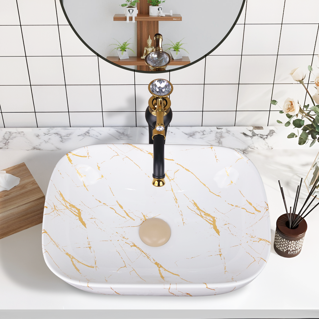 Germa Designer Wash Basin For Bathroom |Ceramic Table Top Wash Basin| Counter Top Basin For Restaurants,Living Room |45.5x32x14cm|Rectangle Shape