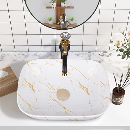 Germa Designer Wash Basin For Bathroom |Ceramic Table Top Wash Basin| Counter Top Basin For Restaurants,Living Room |45.5x32x14cm|Rectangle Shape
