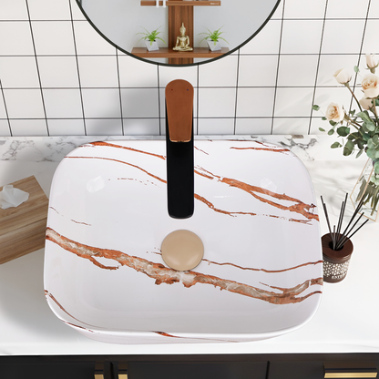Designer Wash Basin For Bathroom | Ceramic Table Top Wash Basin | Counter Top Wash Basin For Restaurants, Home Living Room |41x31x14cm| Rectangle Shape