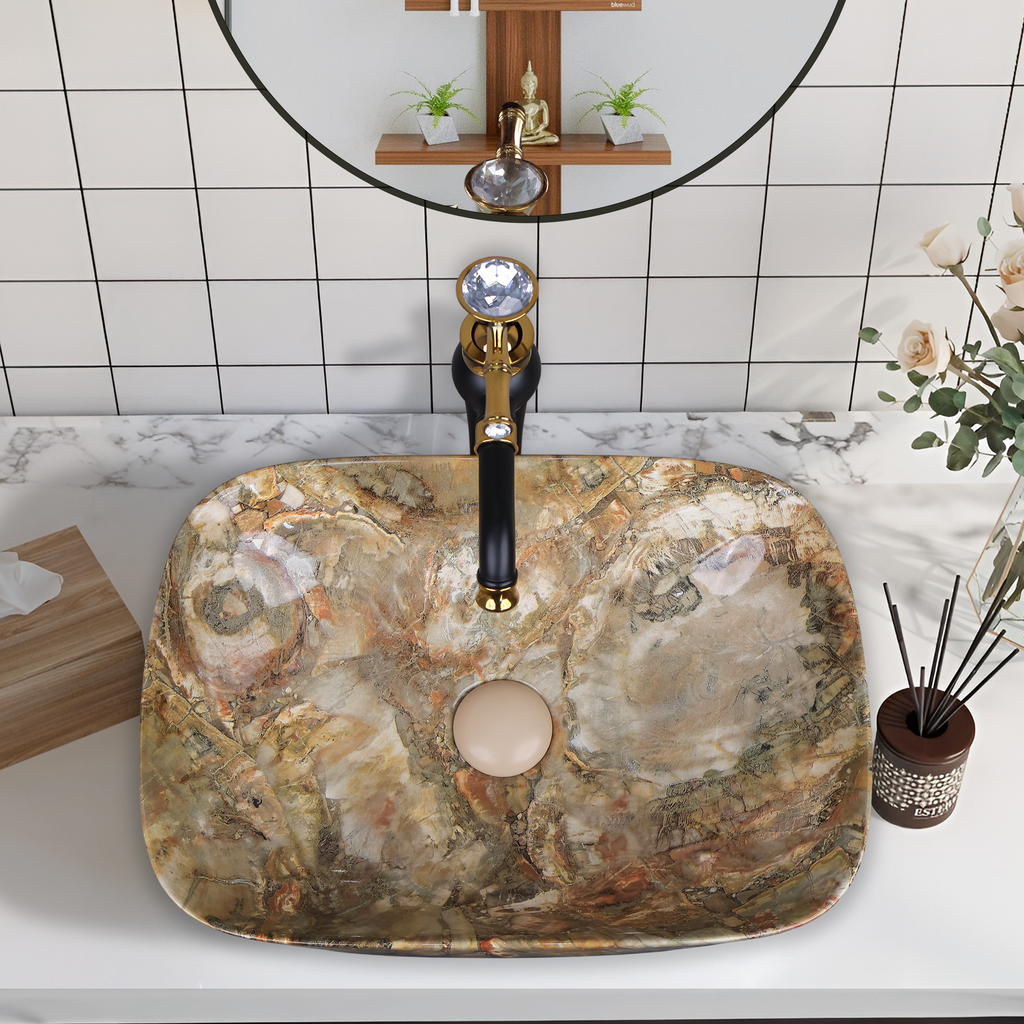 Germa Designer Wash Basin For Bathroom |Ceramic Table Top Wash Basin| Counter Top Basin For Restaurants,Living Room |45.5x32x14cm|Rectangle Shape