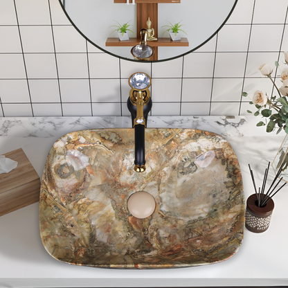 Germa Designer Wash Basin For Bathroom |Ceramic Table Top Wash Basin| Counter Top Basin For Restaurants,Living Room |45.5x32x14cm|Rectangle Shape