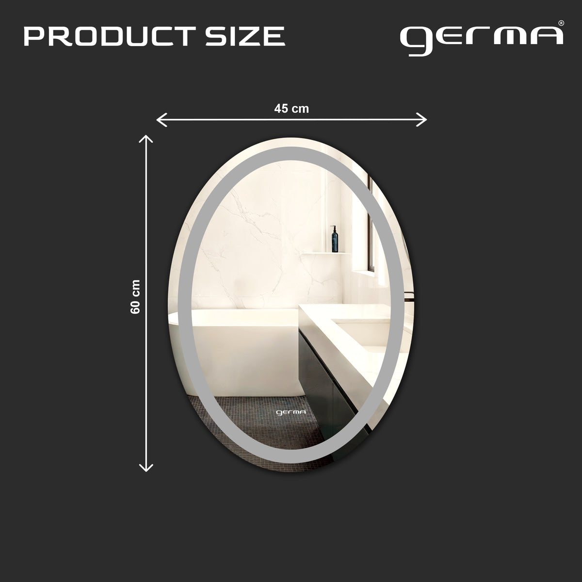 Wall Mounted Frosted Mirror - Oval Shape