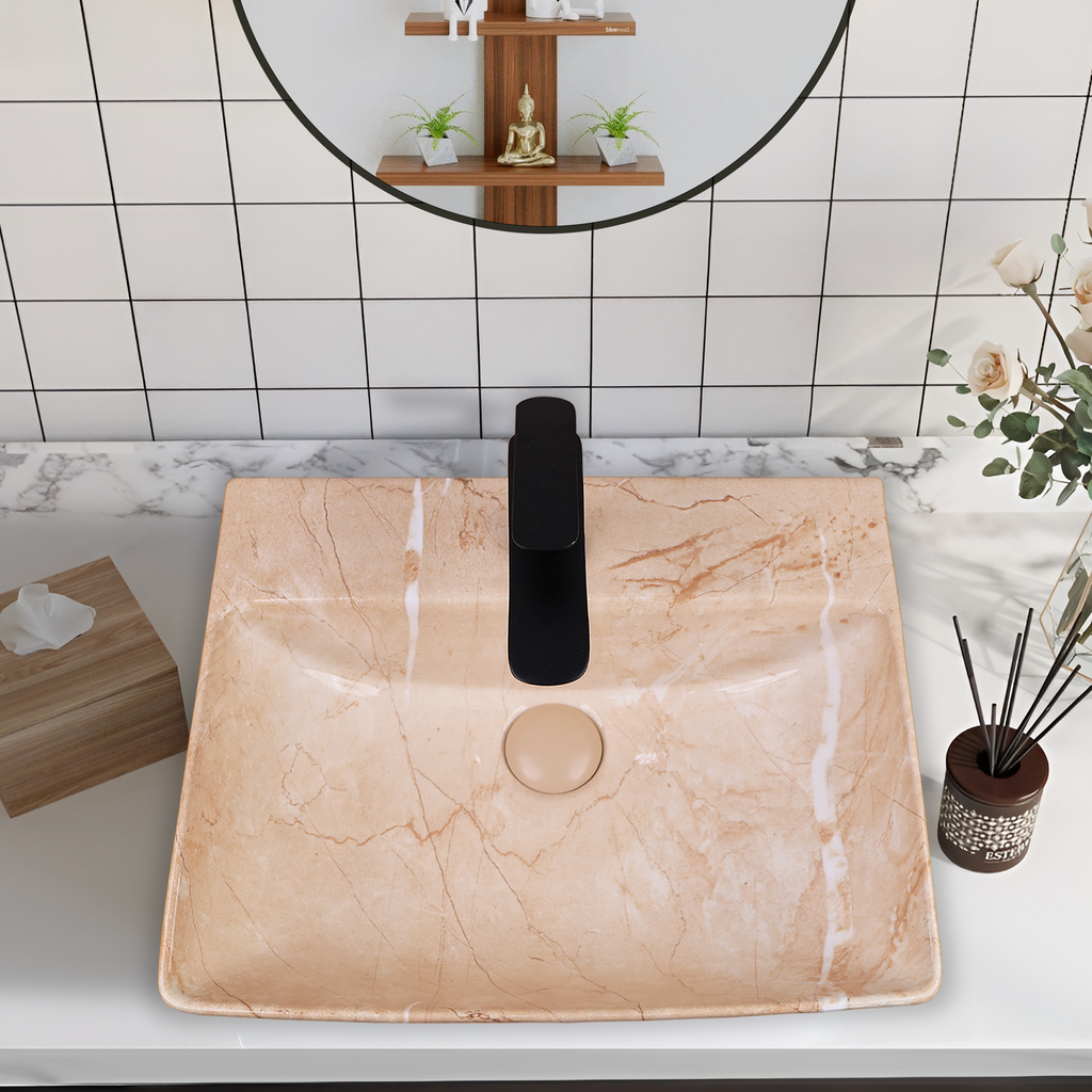 Germa Designer Wash Basin For Bathroom | Ceramic Table Top Wash Basin | Counter Top Wash Basin For Restaurants, Home Living Room |46x36x16cm| Rectangle Shape