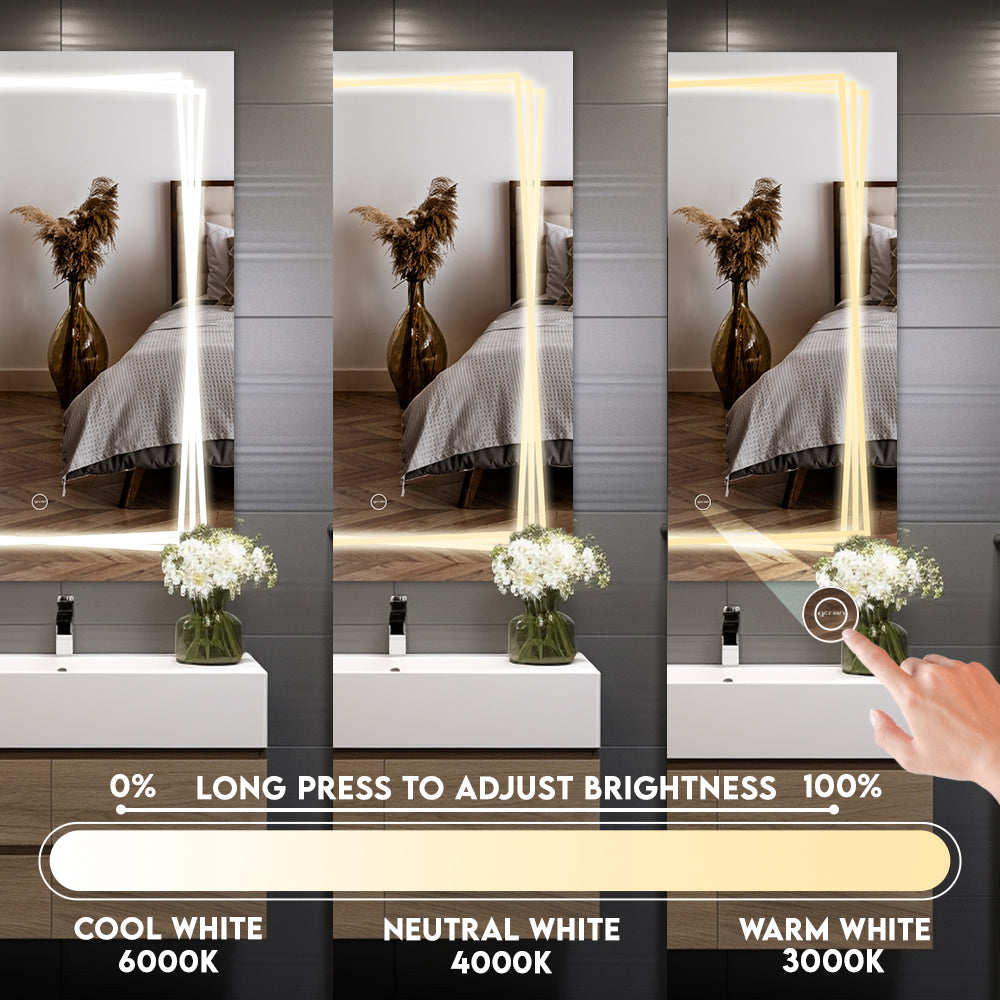 Germa LED Mirror for Bathroom with 3Lights Color Tone and Touch Sensor/Luxury Designer Mirror for Living & Bed Room/Dimmable and Memory Function Wall Mirror–Rectangular Shape(18x24Inch) - TR LED 7552- 3X Line