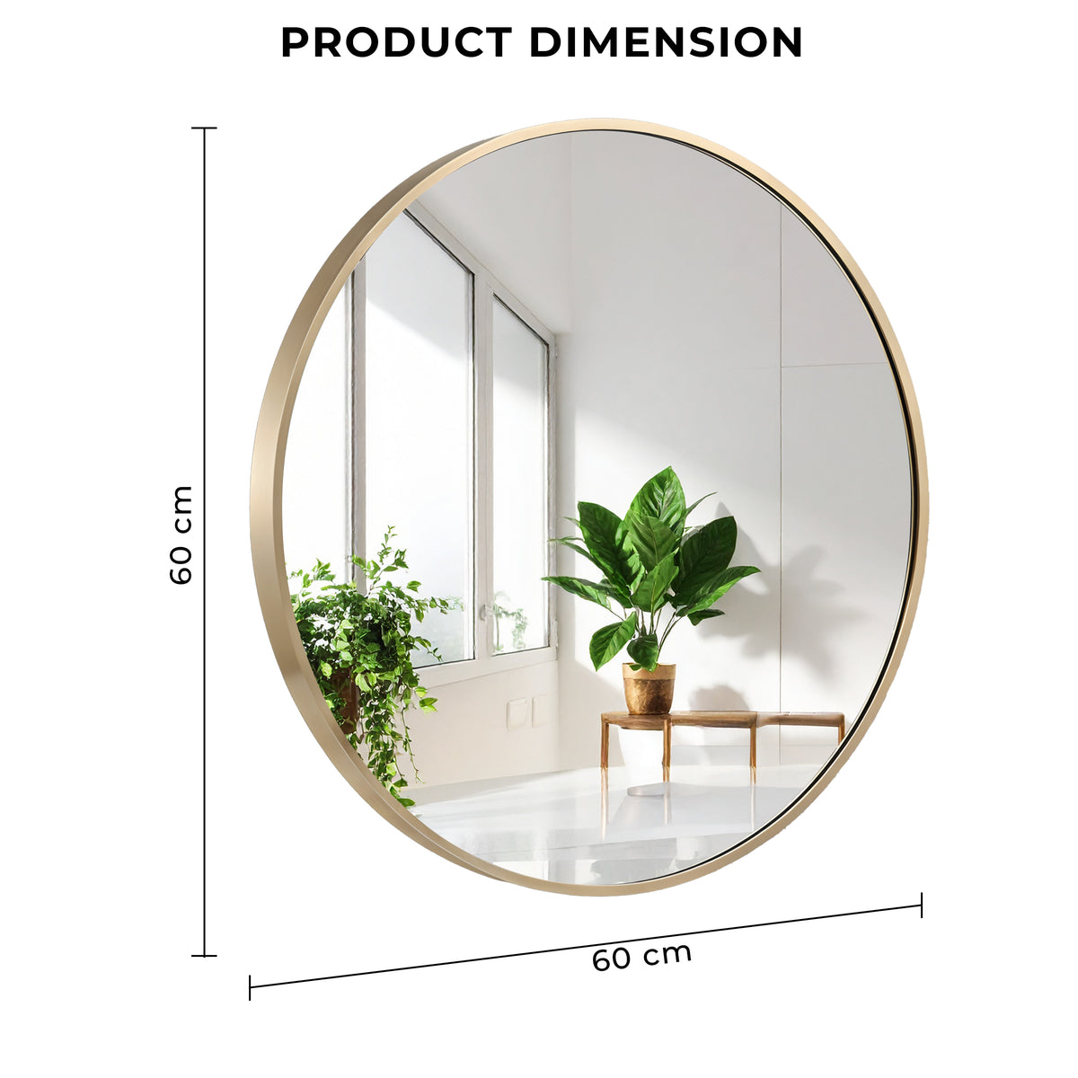 Germa Aluminium Brushed Framed Mirror for Bathroom | Wall Mounted Shatter Proof | Decorative HD Vanity Mirror for Bathroom | Living | Bed Room | Round Shape 24x24inch - TR LED 7551